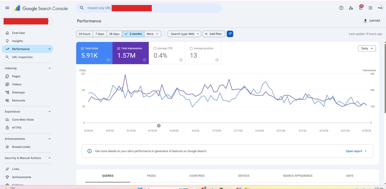 Google Search Console performance - home services client